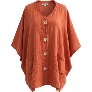 La Fixsun Womens Linen Button Front Poncho Top Terracotta Orange Raw Edge med